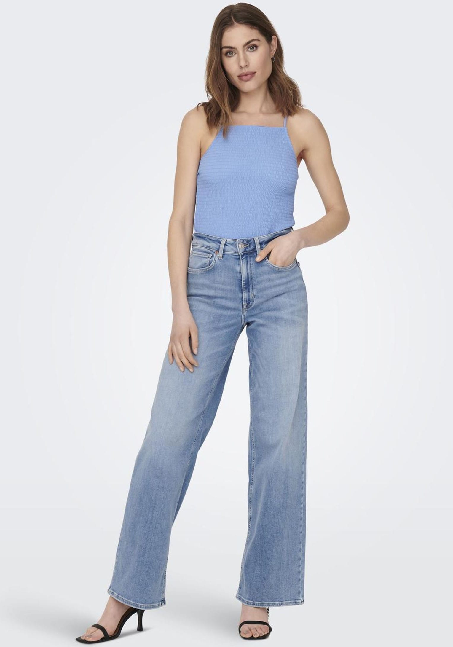 ONLY High-waist-Jeans »ONLMADISON – High Waist Jeans mit weitem Bein für Komfort«, Abriebeffekte, casual, weit, Denim/Jeans, Eingrifftaschen