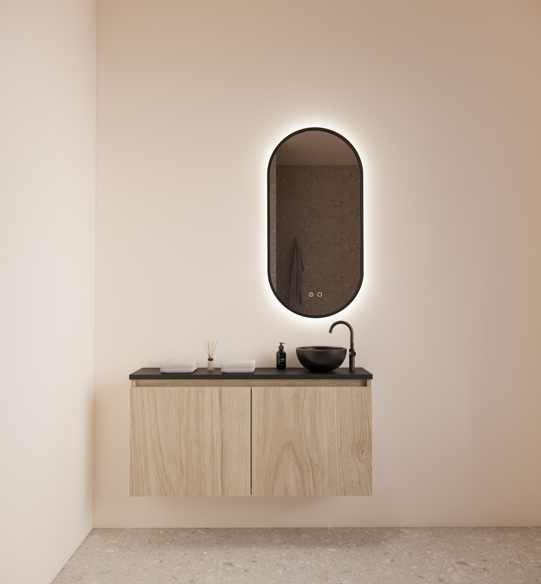 Gliss Design Echo toiletmeubel 100cm kastanje met toppaneel zwart mat