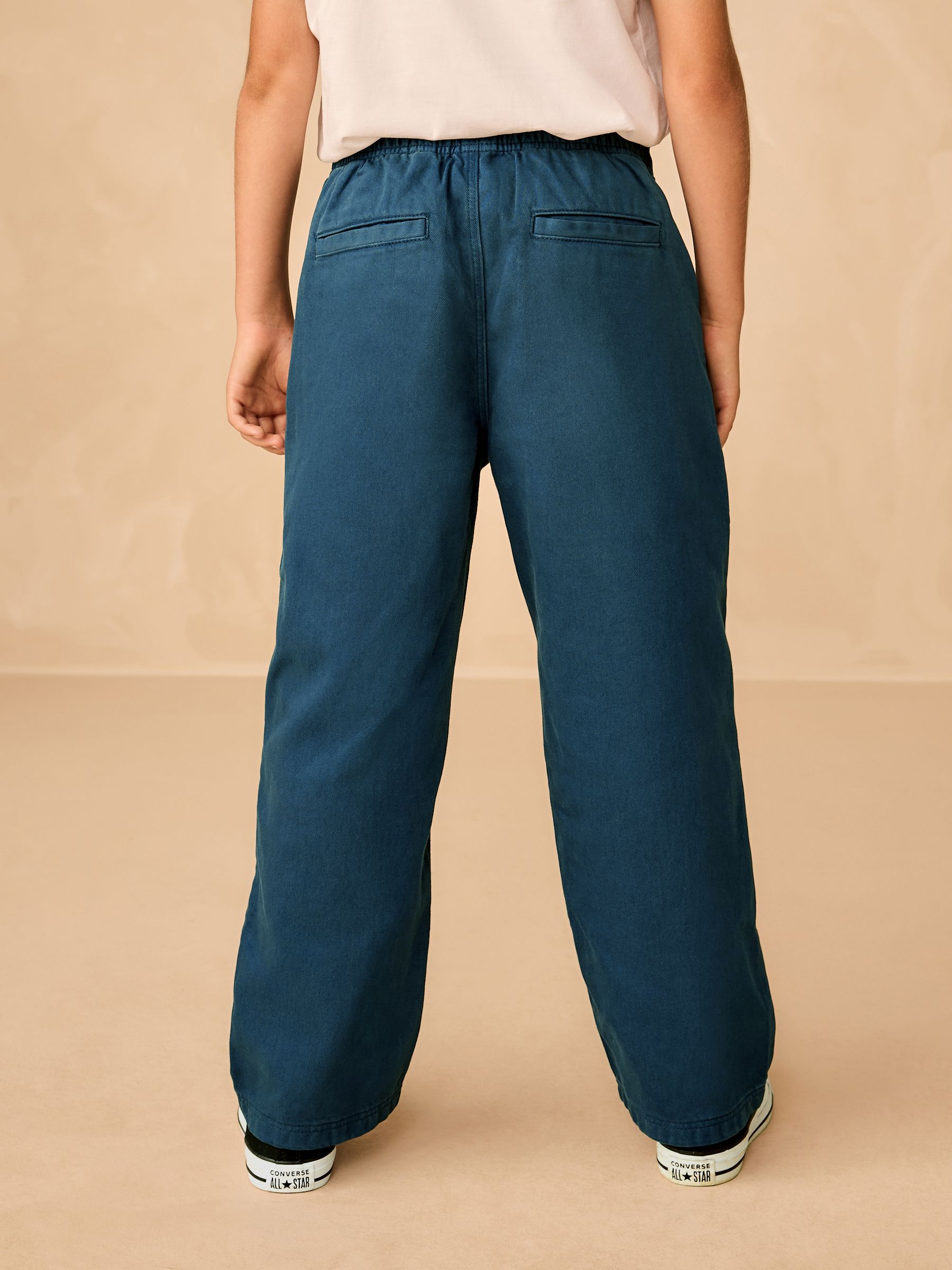 Marineblauw - Twill jeans met aantrekkoord (3-16jr)