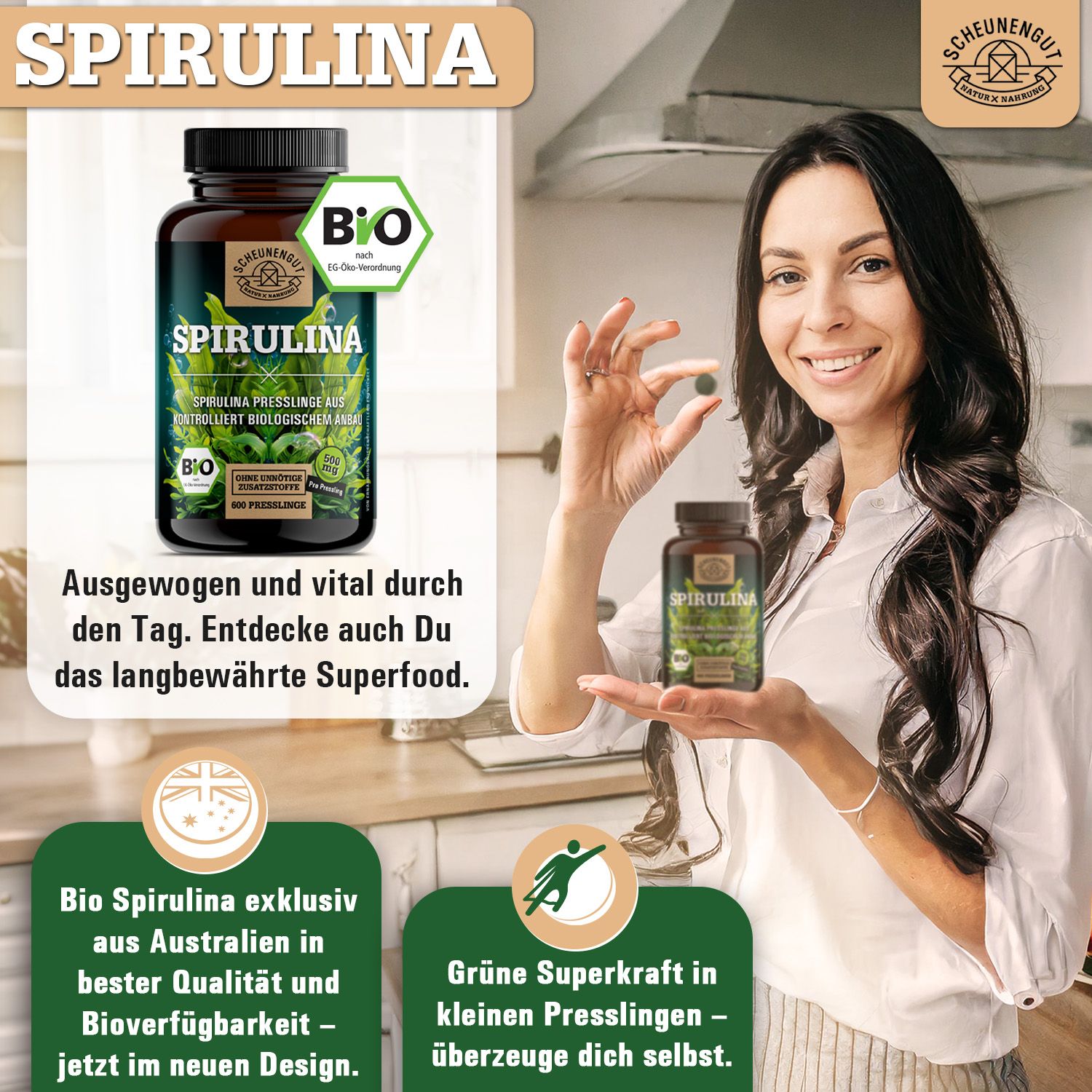 Scheunengut® Bio Spirulina Presslinge | 500mg pro Pressling | beste Qualität aus Darwin, Australien