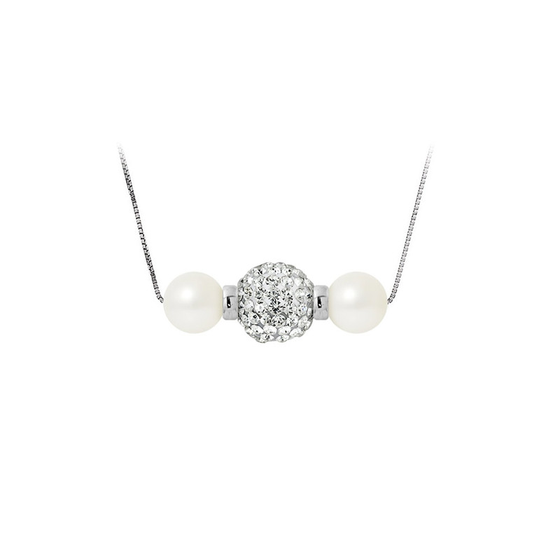 Collier Perles de culture Blanches, cristal et Argent 925