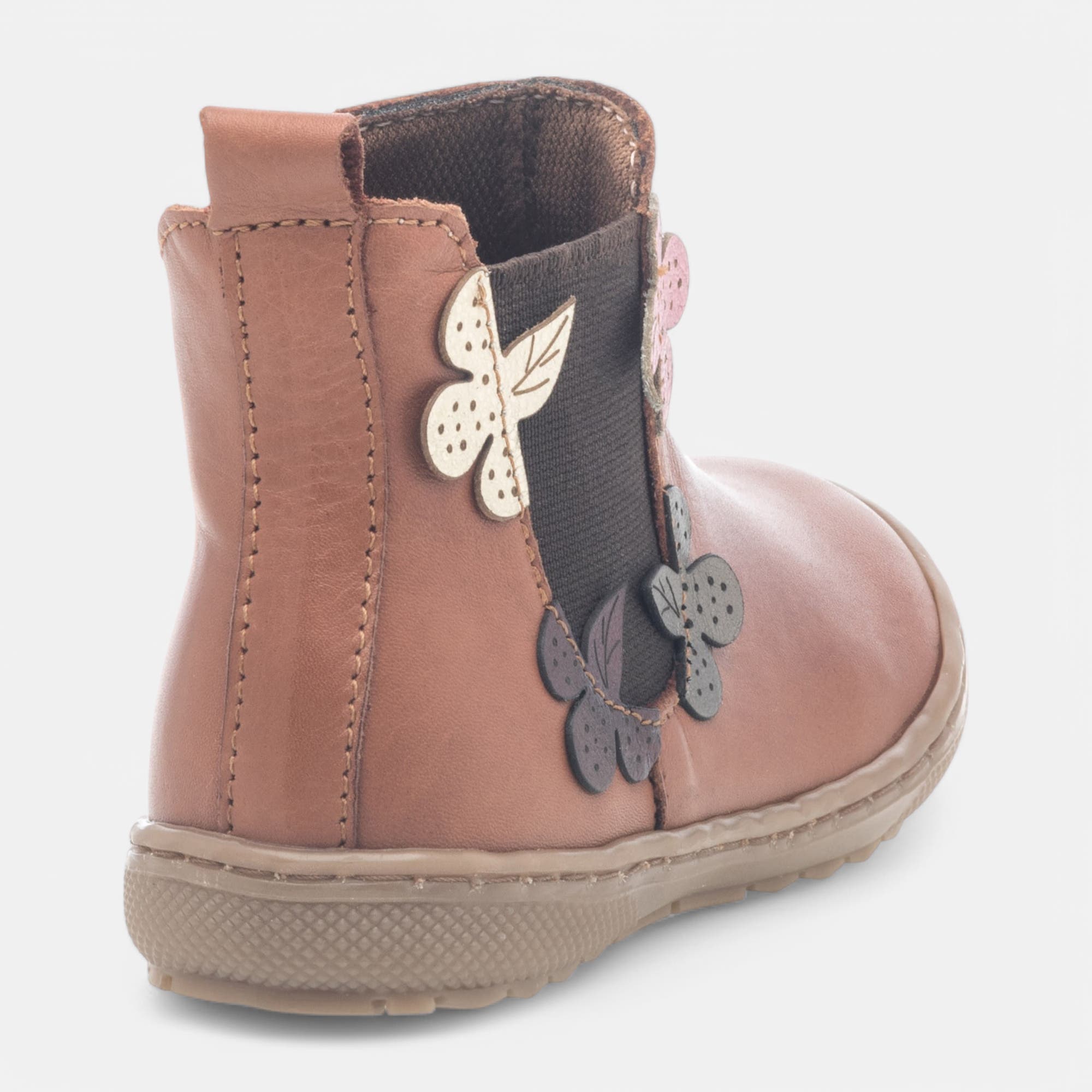 Bottines Fille en cuir cognac