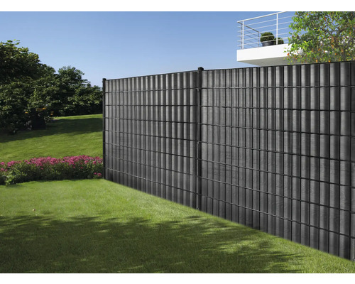 Konsta privacyschermstroken voor dubbeldraads gaaspanelen, 5 stroken, 250 x 19,2 cm, houtlook, antraciet