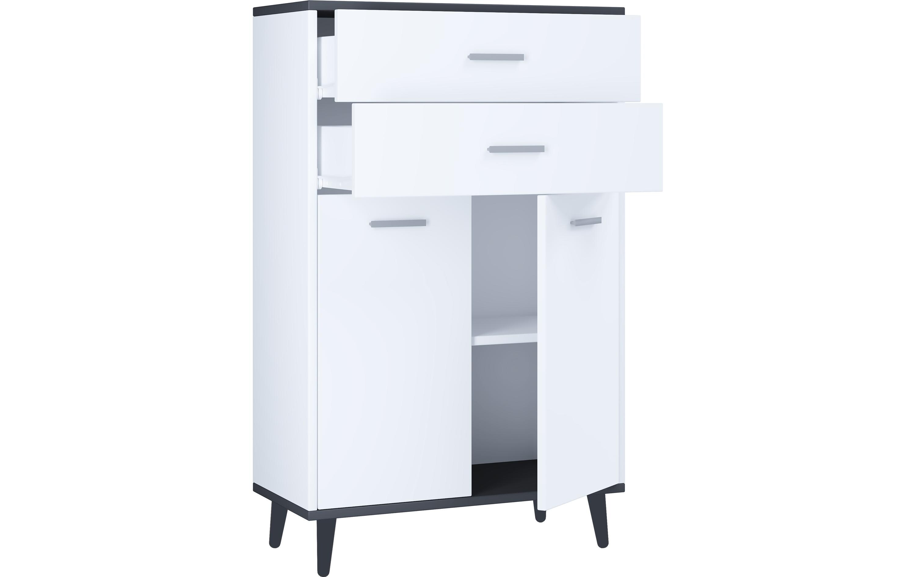 Kommode Lindas 60 x 97 cm, Weiss/Anthrazit<br>Aufbewahrungsschrank