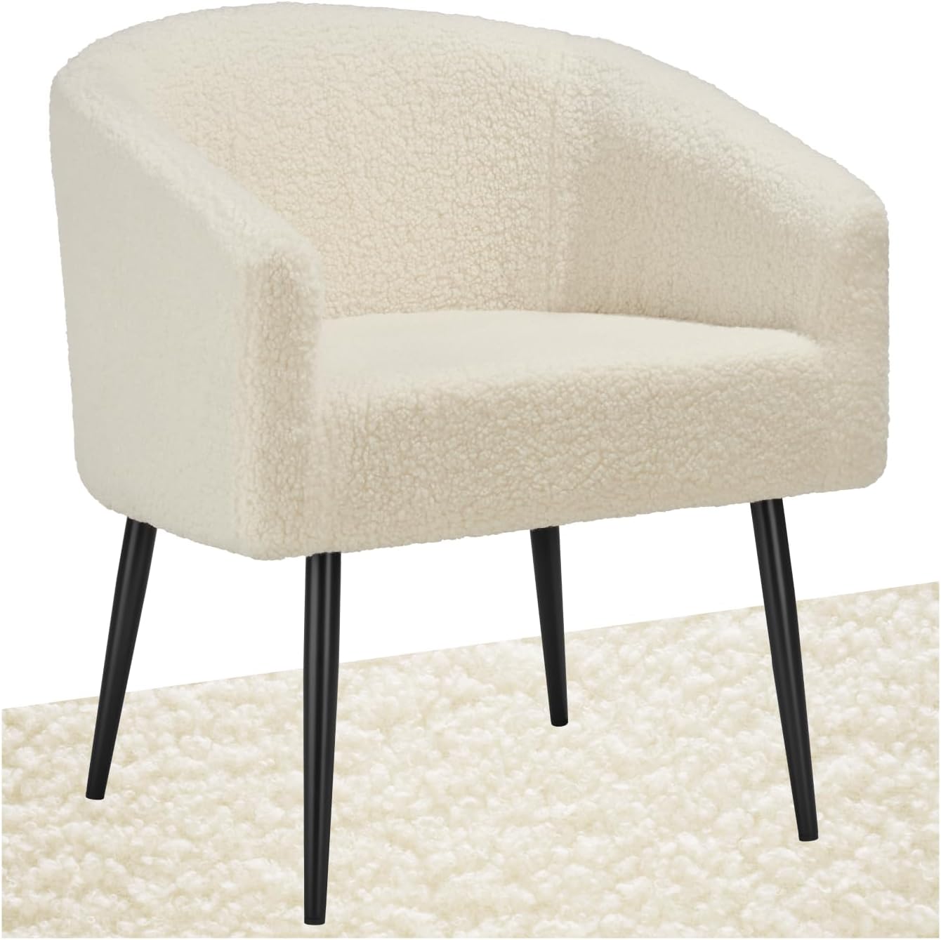 tectake® Lounge Sessel beige mit Polster, Wohnzimmer Möbel, Relaxsessel modern, skandi Loungesessel, Cocktailsessel Bouclé Plüsch Stoff, Armlehnstuhl mit Metallbeinen, Lesesessel Schlafzimmer