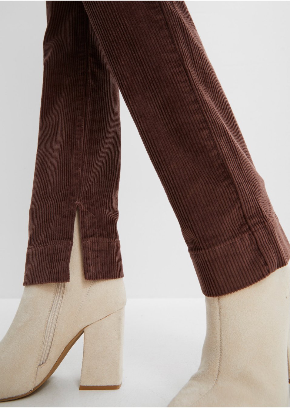 Pantalon velours côtelé extensible, Straight avec fente