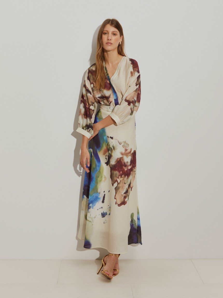 Saia comprida estampado abstrato