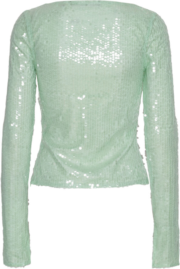 ROTATE Birger Christensen SEQUINS V-NECK TOP Gossamer green