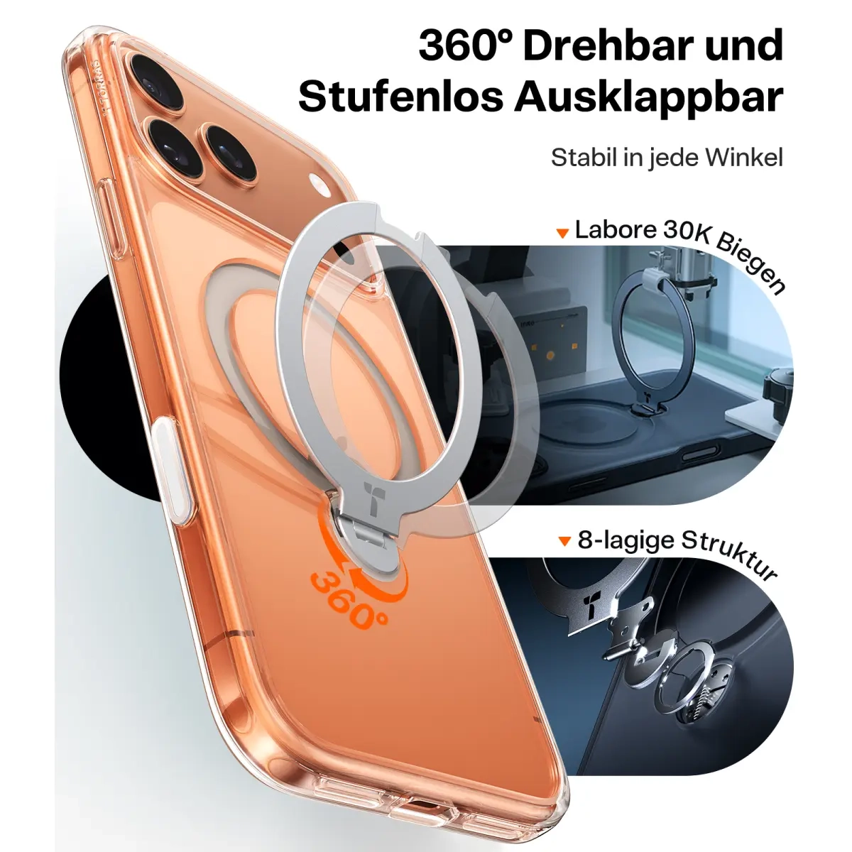 iPhone 17 Pro Ostand 360° Spin MagSafe Hybrid Hardcase Hülle Ring Stand   Kickstand - Transparent