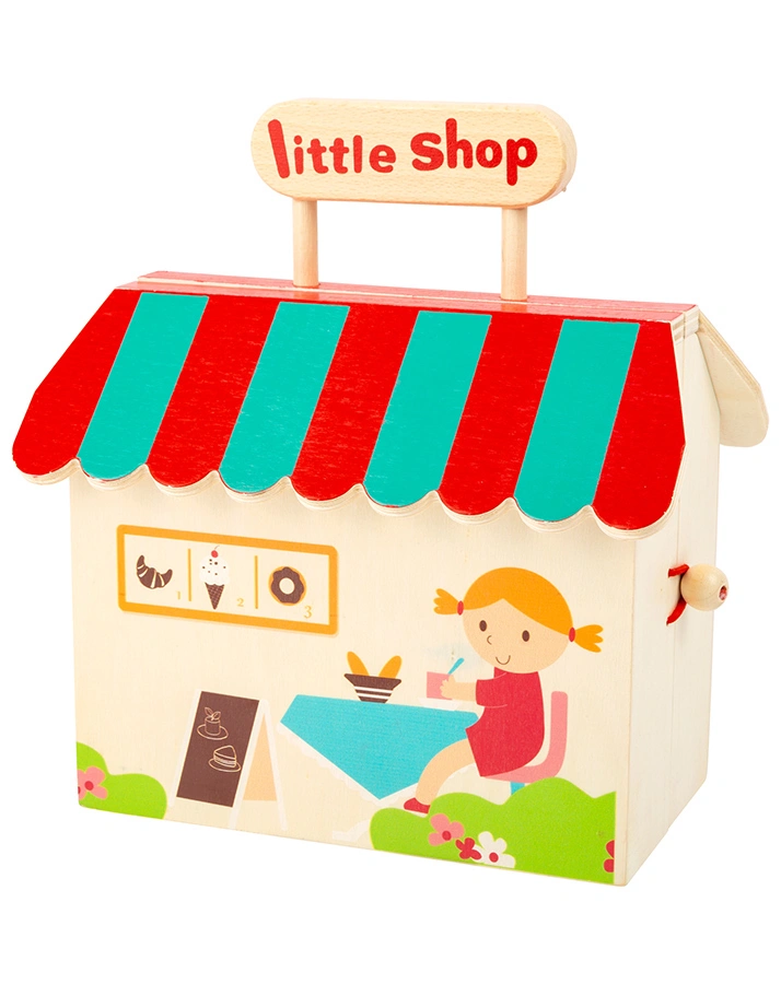 Puppen-Einkaufsladen LITTLE SHOP im Koffer 15-teilig aus Holz