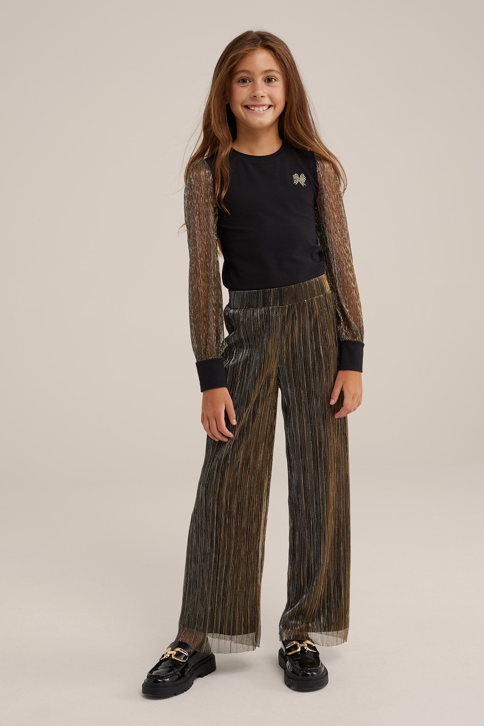 Meisjes plisse broek met glittergaren WE Fashion Goud