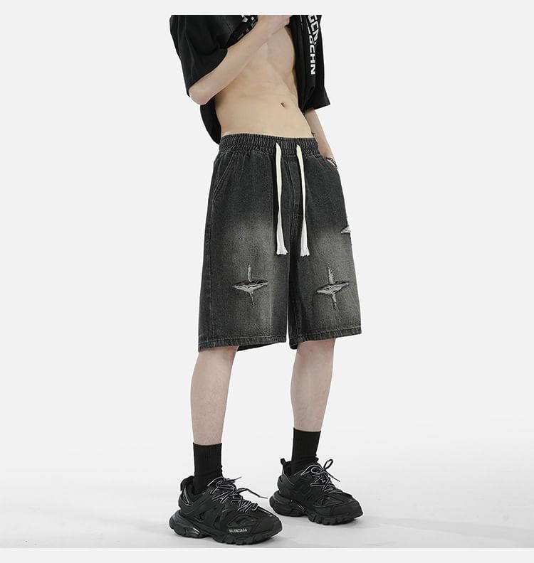 POSI - Denim shorts met trekkoord in de taille