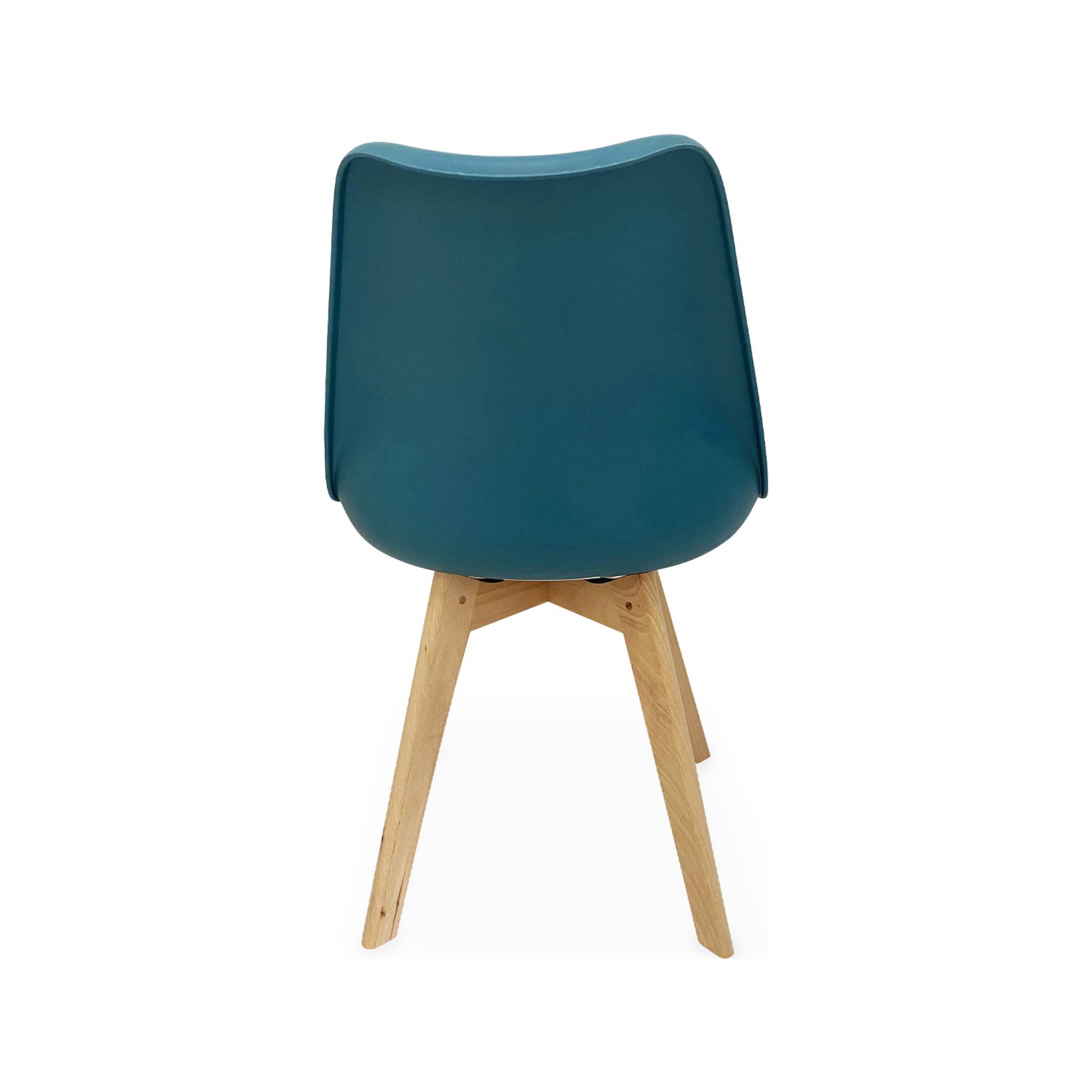 Lot de 6 chaises scandinaves. Pieds bois de hêtre. Chaises 1 place. Bleu canard