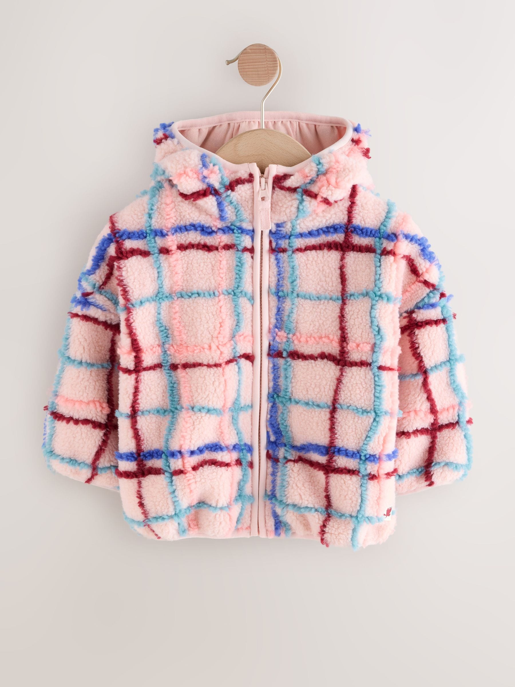 Roze rasterprint - Fleece met ritssluiting (3mnd-7jr)