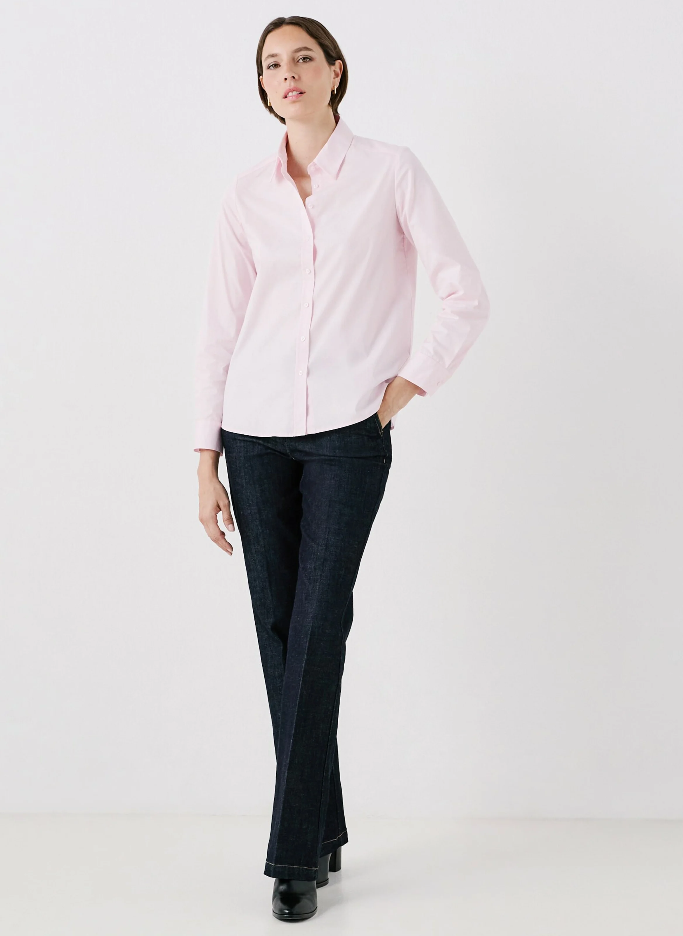 BRENDA2 - Chemise ajustée col classique en coton | Rose