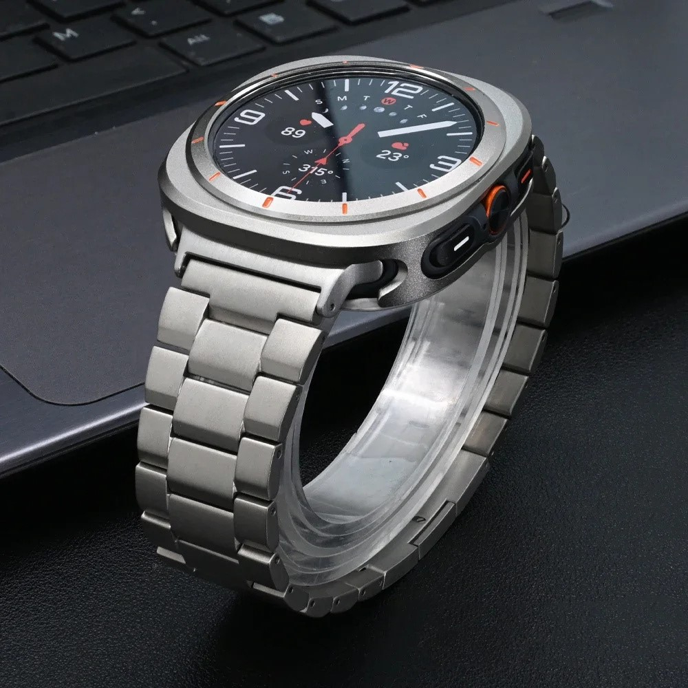 Samsung Galaxy Watch 8 Classic (46mm) Edelstahl Armband mit Gliederunterteilung und Faltschliesse - Titan
