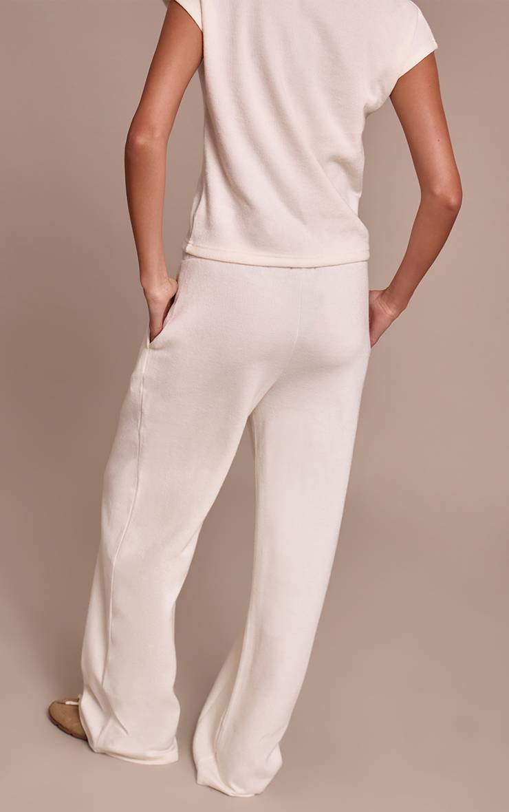 Crème Pantalon Droit En Maille Côtelée