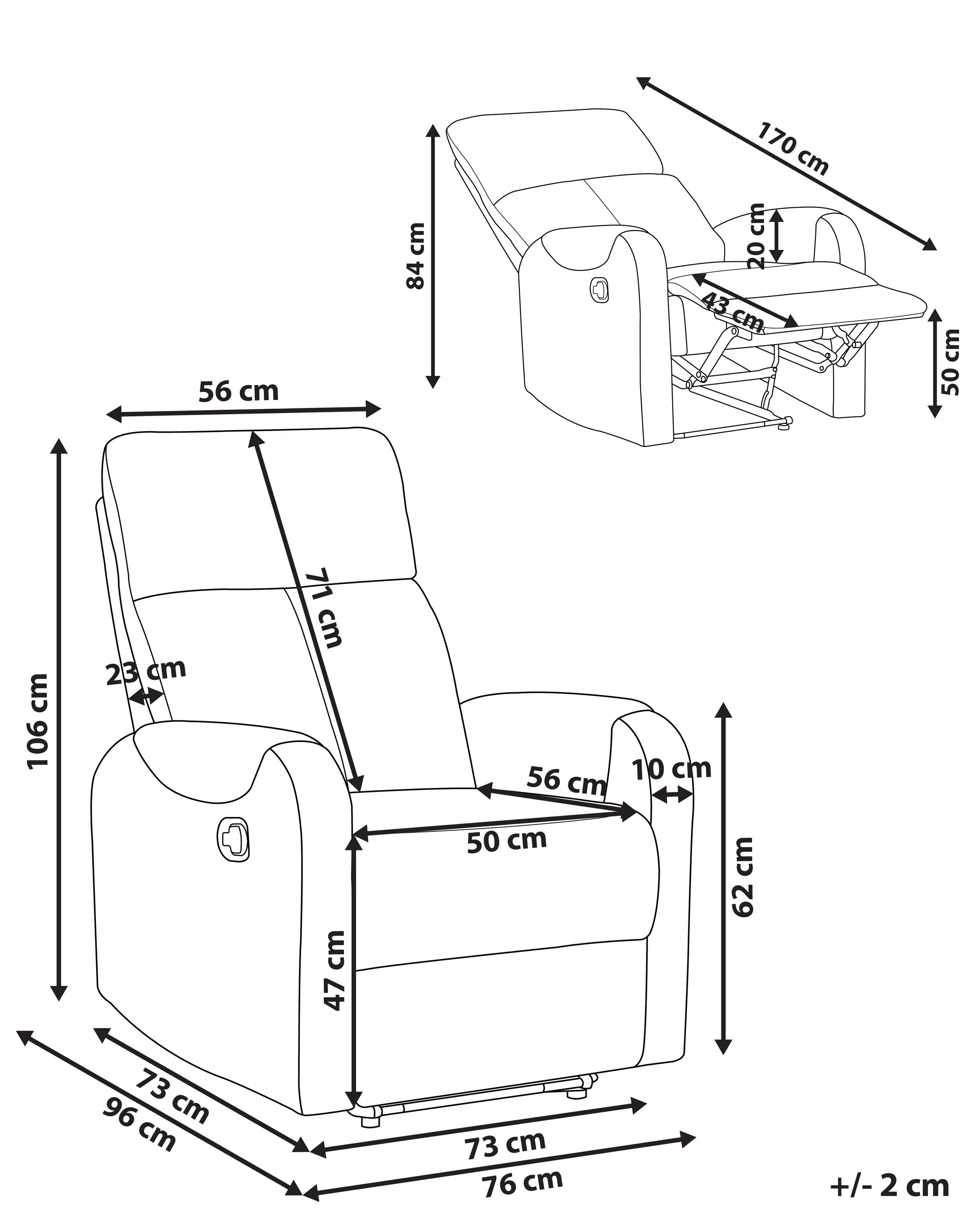Relaxfauteuil SOMERO inclusief voetensteun Stof Grijs