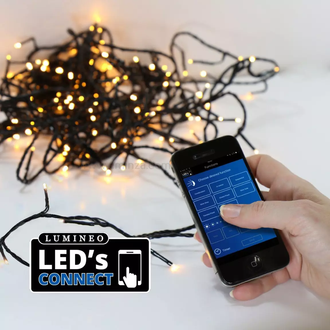 Guirlande lumineuse 13,50 m 180 LED câble noir Bluetooth Blanc froid