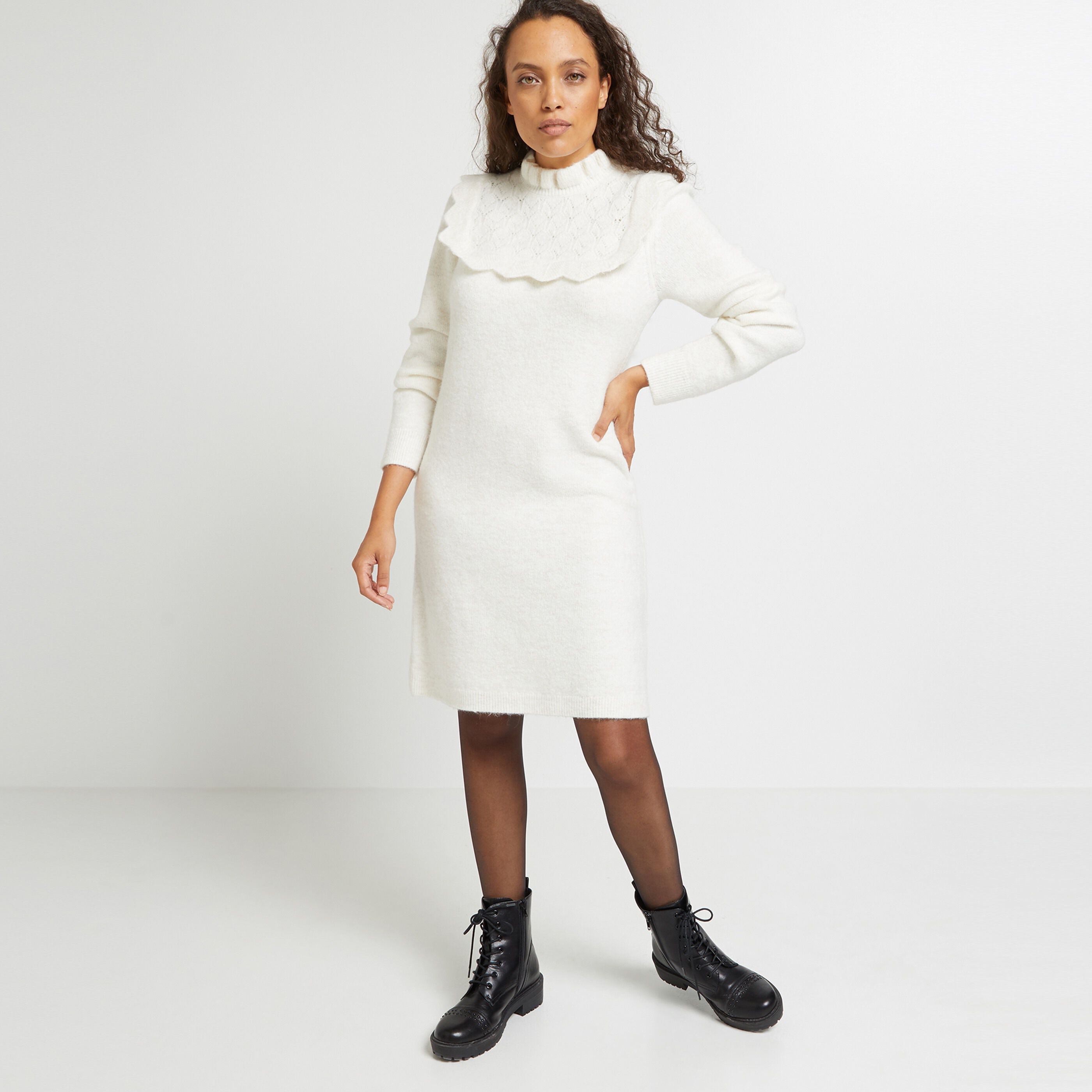 Robe pull volants femme - ECRU