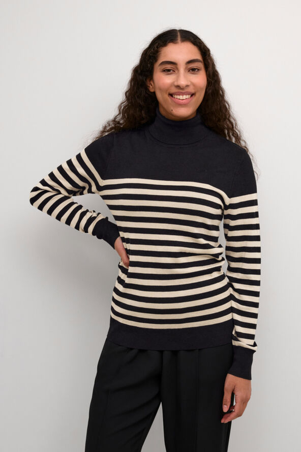 Kaffe KAlizza Striped Roll Neck Black/feather gray mel. stripe