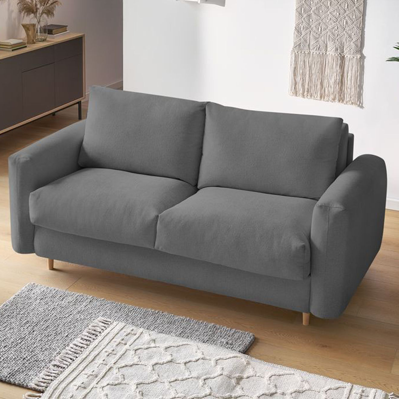 Bobochic Canapé droit cocoone convertible express  gris foncé - 200x105x98 cm
