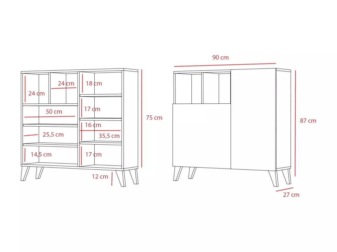 Meuble à chaussures/rangement - H87cm x L90cm x P27cm chêne doré portes impression lattes - Moss
