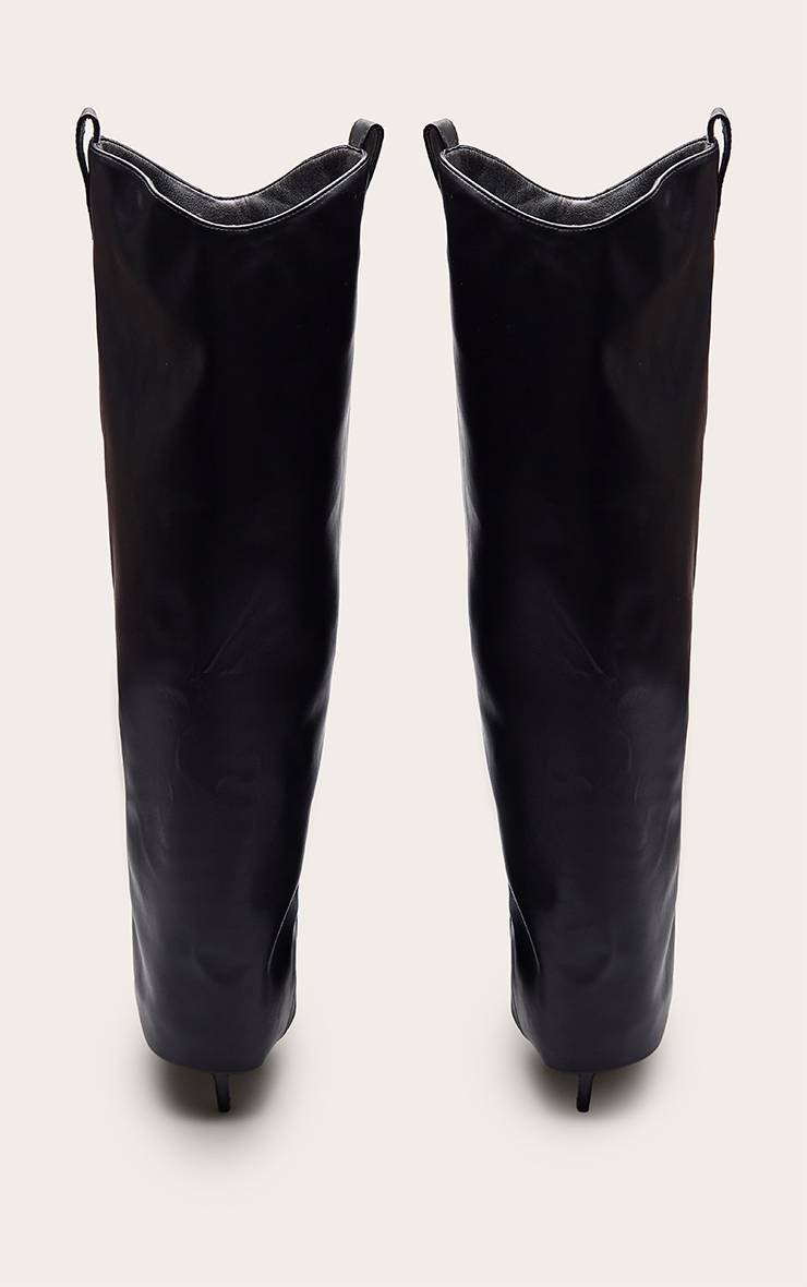 Noir Botte Haute À Talon En Daim Avec Revers Au-dessus Du Genou