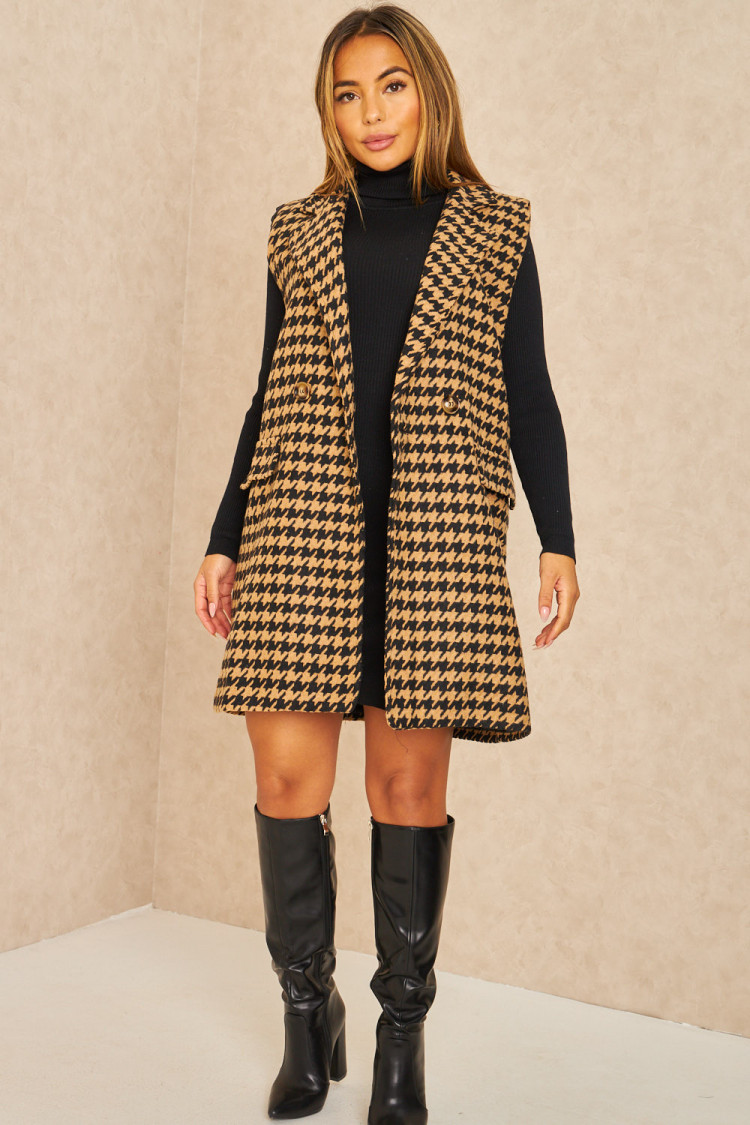 Veste blazer noire sans manches pied de poule