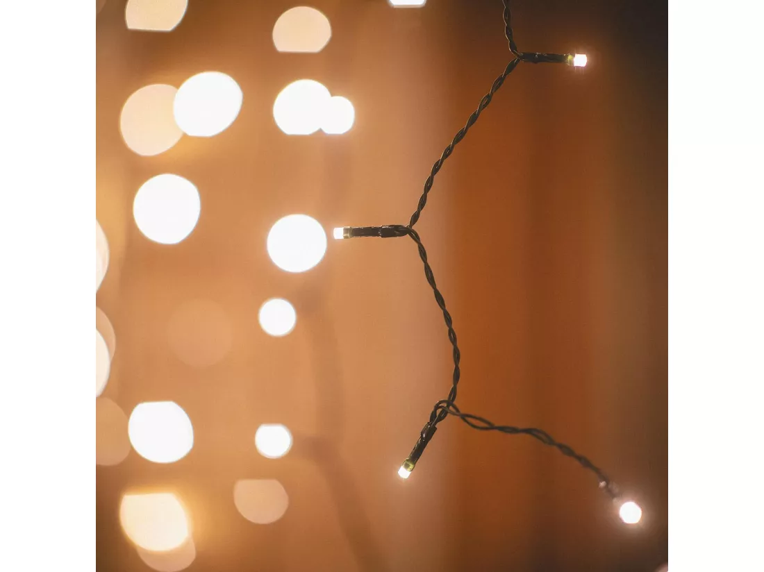 Rideau de Guirlande LED 3m Short Noir 3000K Blanc chaud