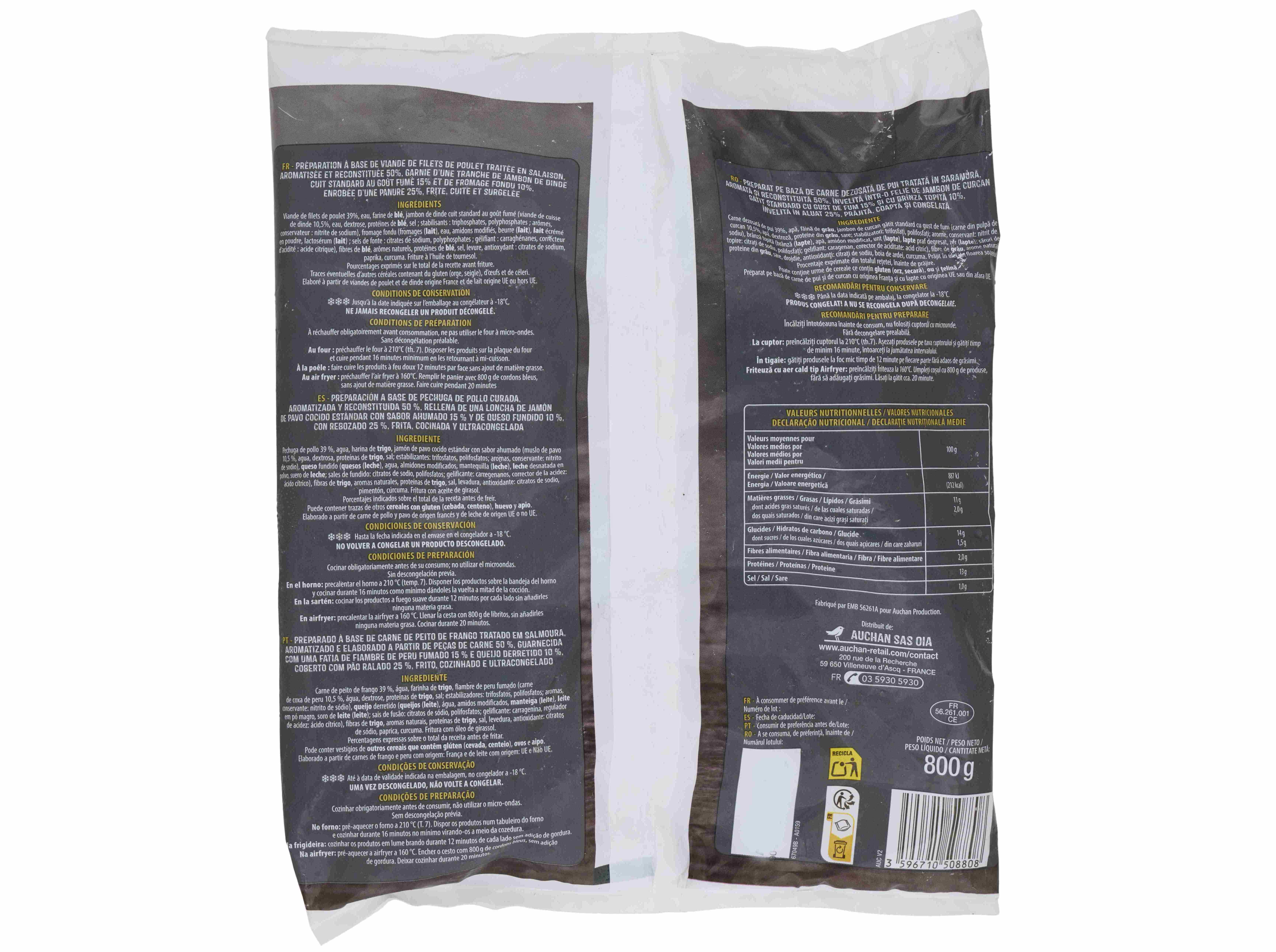 CORDON BLEU AUCHAN PEITO FRANGO 8UN 800G