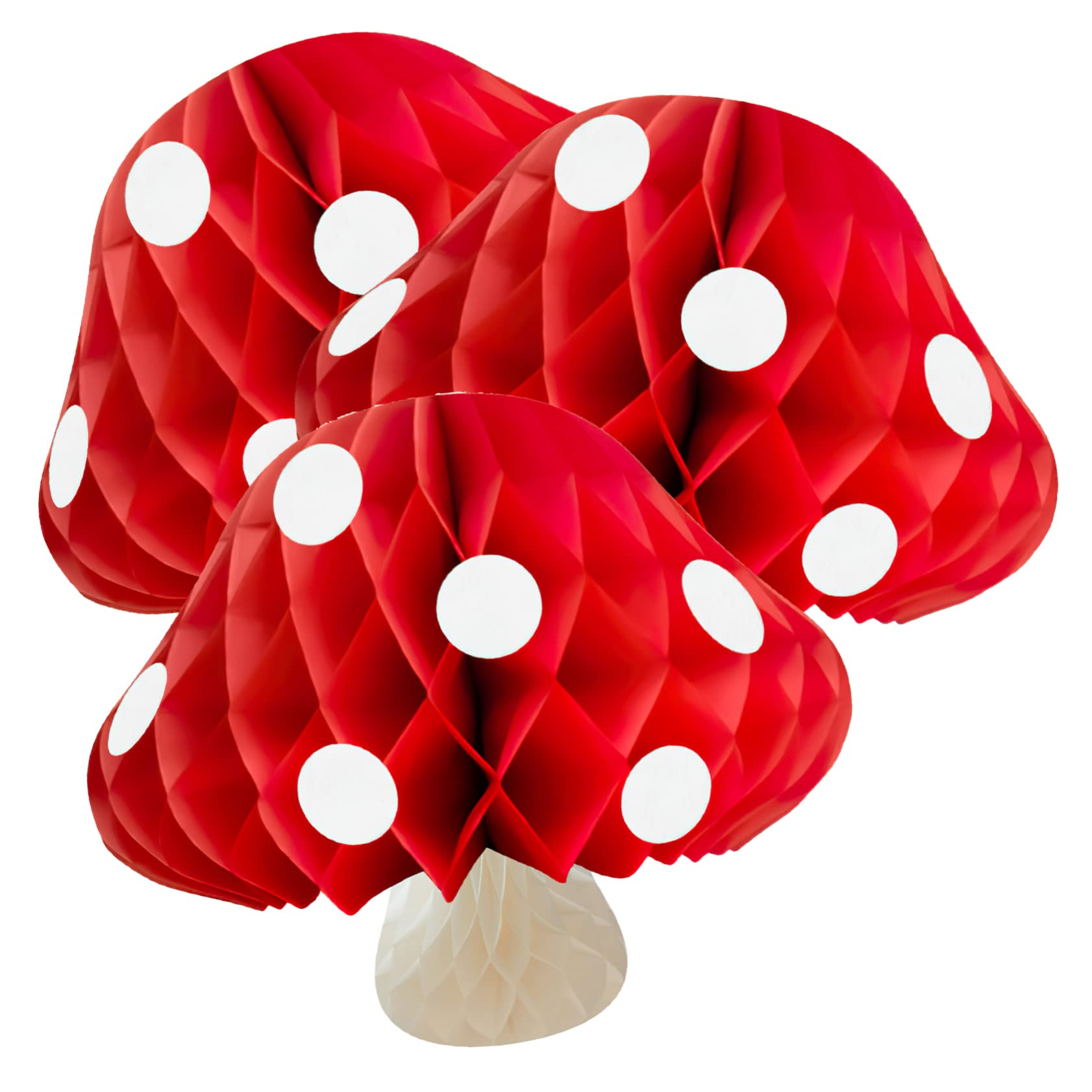 (3er Set) Papier Waben Aufhänger Pilz Waben Aufsteller Party Tisch Deko - Fliegenpilz