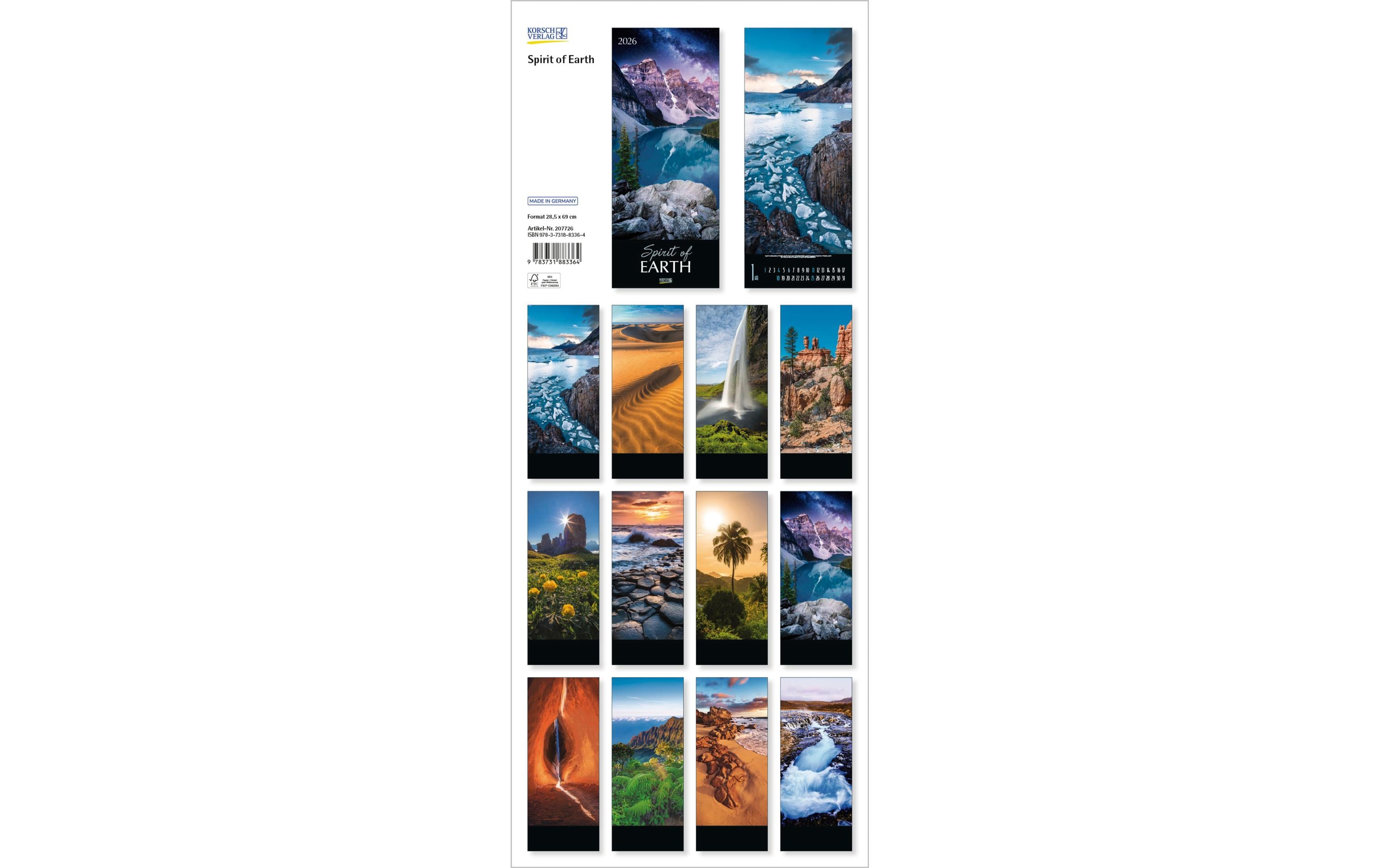 Bildkalender Spirit of Earth 2026Vertikaler Wandkalender aus FSC zertifiziertem Papier