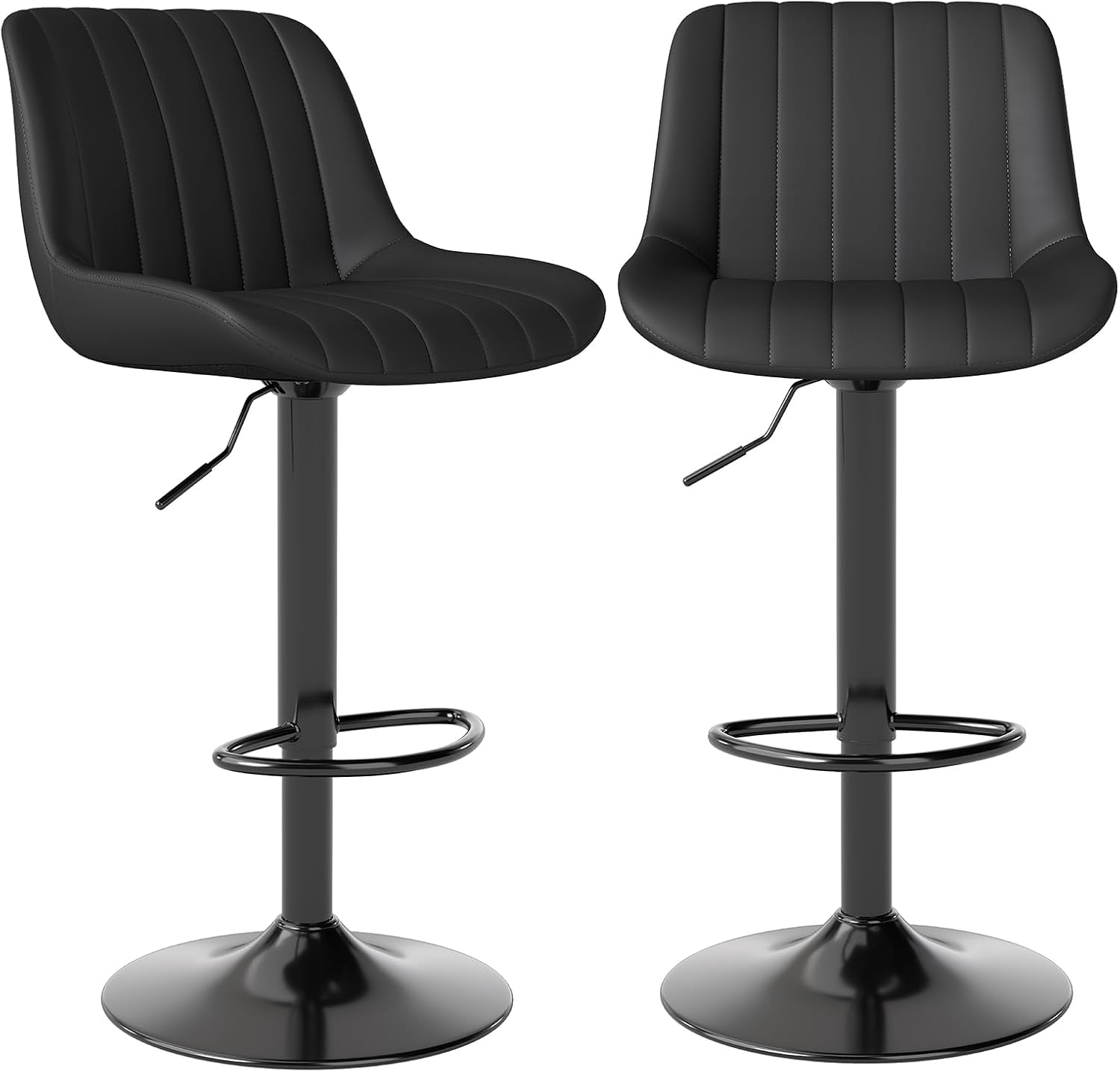 Youhauchair Barhocker 2er Set, Drehbare Barhocker mit Lehne, Höhenverstellbar aus PU-Leder, Moderner Barstuhl Küchenhocker Bar Hocker Bar Stool, Schwarz EV7296438