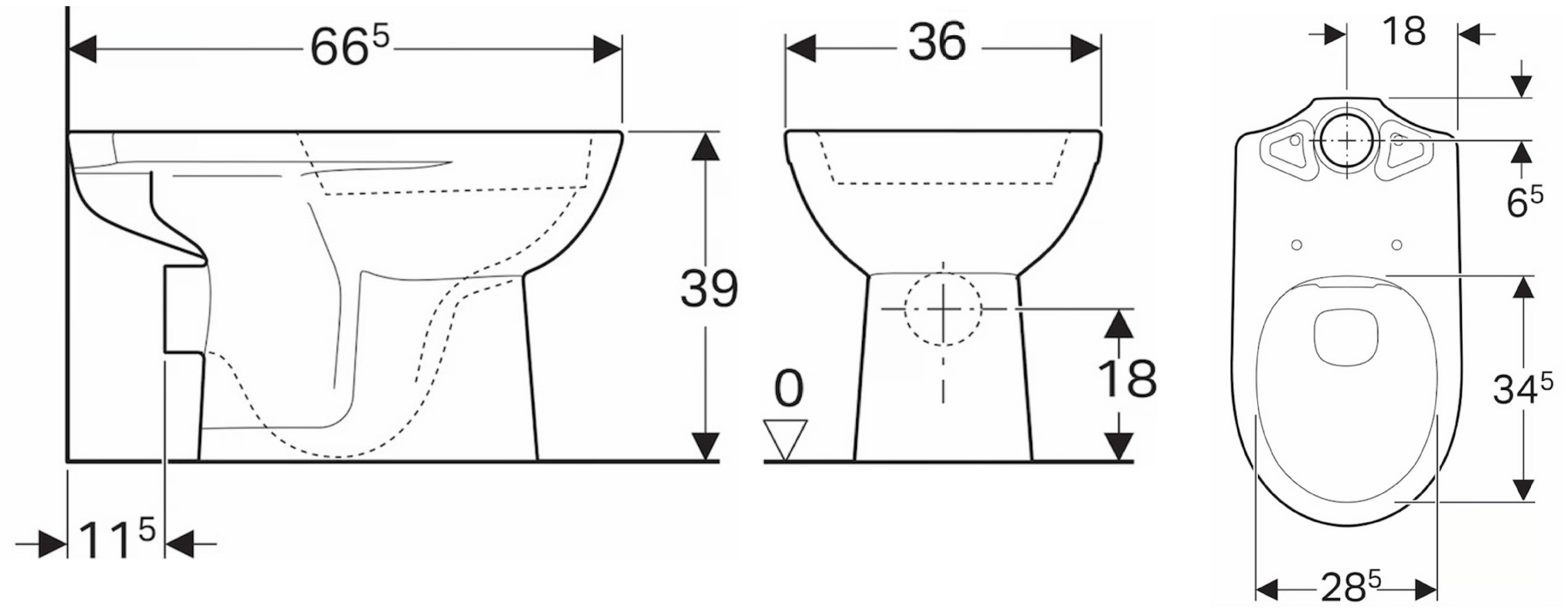 Geberit Renova staand duoblok toilet randloos PK met KeraTect wit glans