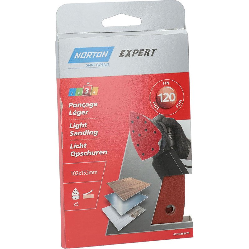 Patin auto-agrippant Norton multi-usages 102 x 152 mm - Grain 120 - Lot de 5