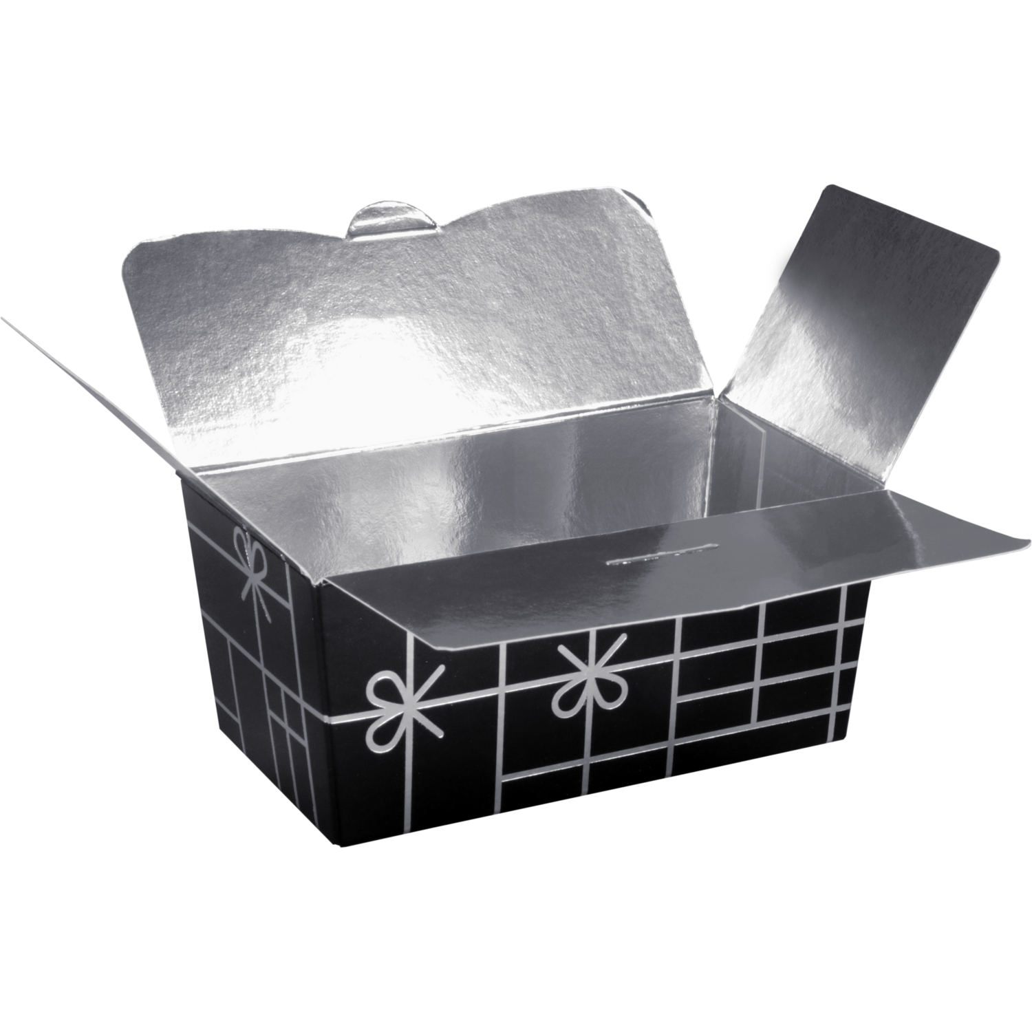 Ballotin, Strikken, karton + PP, 250gr, 113x62x55mm, zwart/zilver