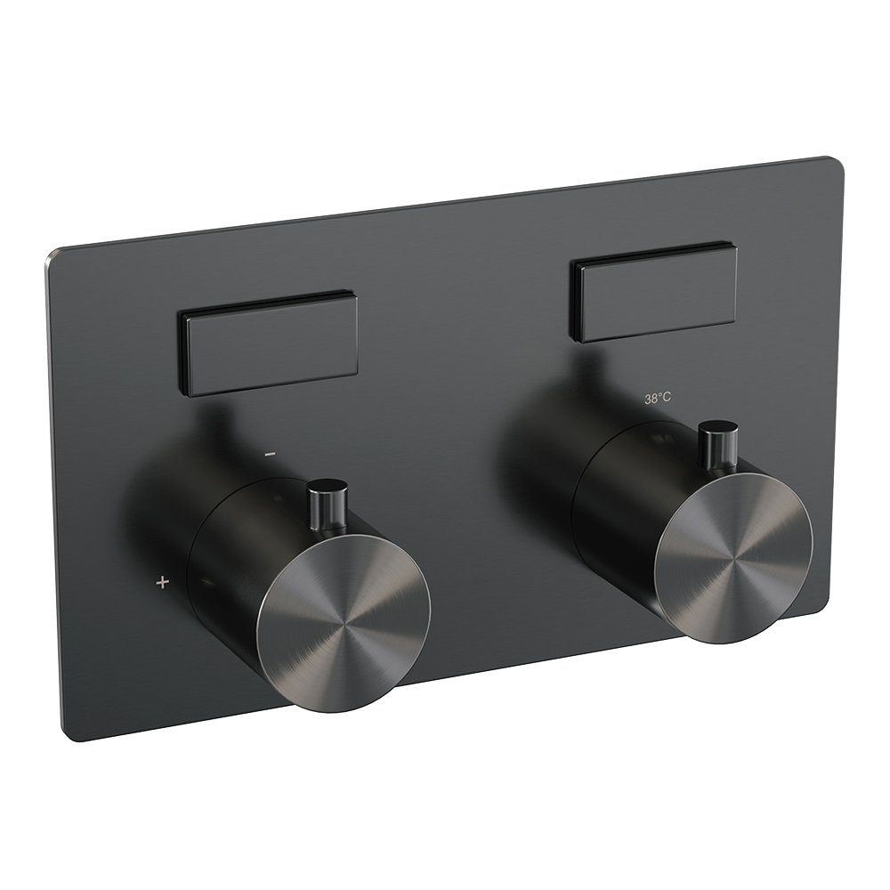 Brauer Gunmetal Edition thermostatische inbouw badkraan met badvulcombinatie en 3 standen handdouche set 4 gunmetal geborsteld PVD