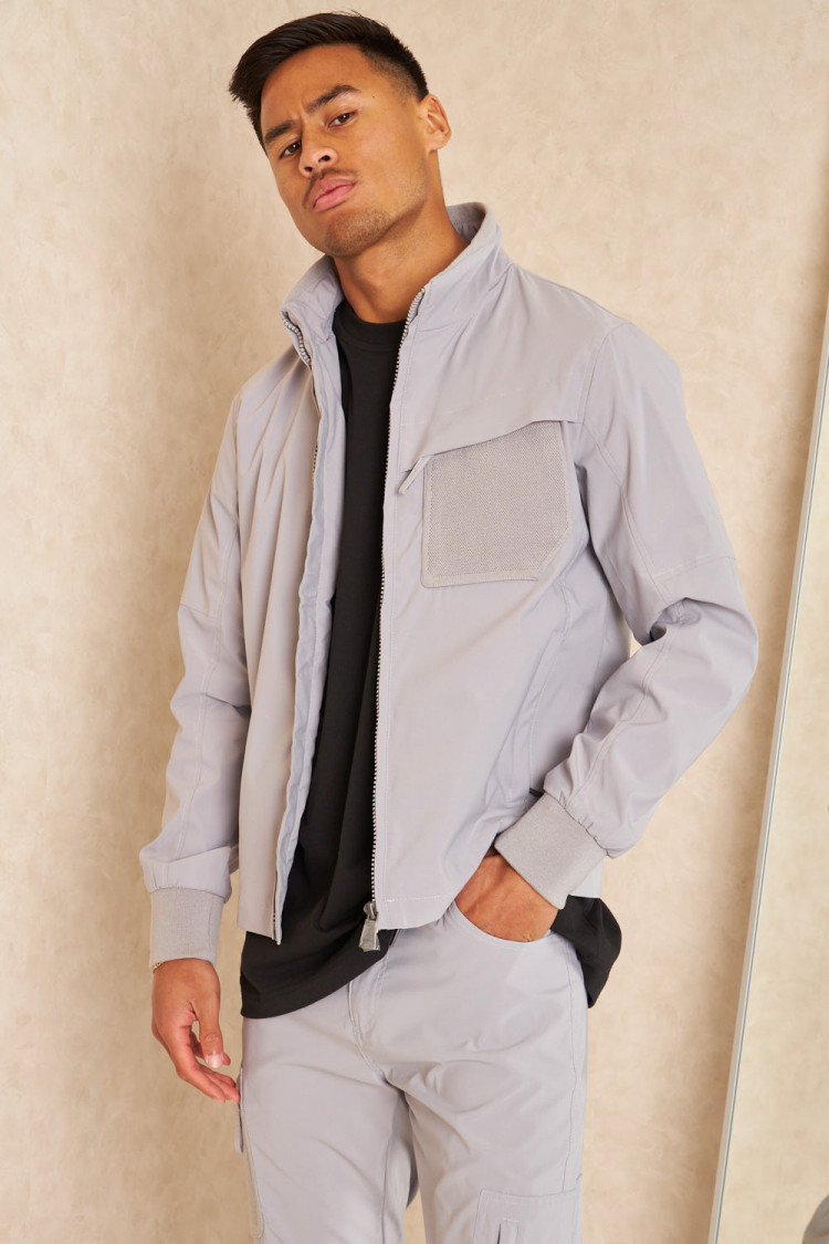 Ensemble 2 pièces veste + jogging cargo gris clair