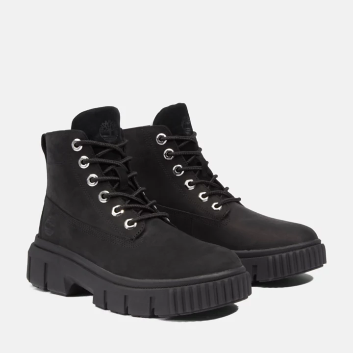 Bota feminina Greyfield em couro preto.