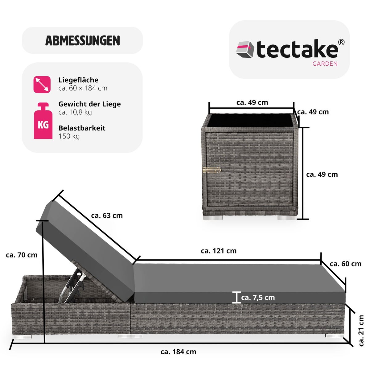 Set van 2 rotan ligbedden van tectake met aluminium frame inclusief beschermhoes