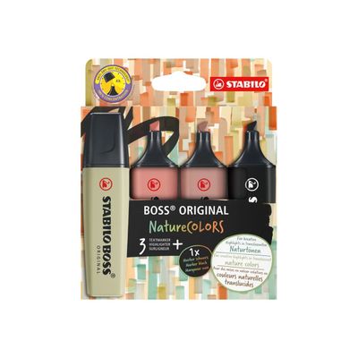 STABILO BOSS ORIGINAL NatureCOLORS - 4 Surligneurs - terre d'ombre, Sienne, vert boueux, noir