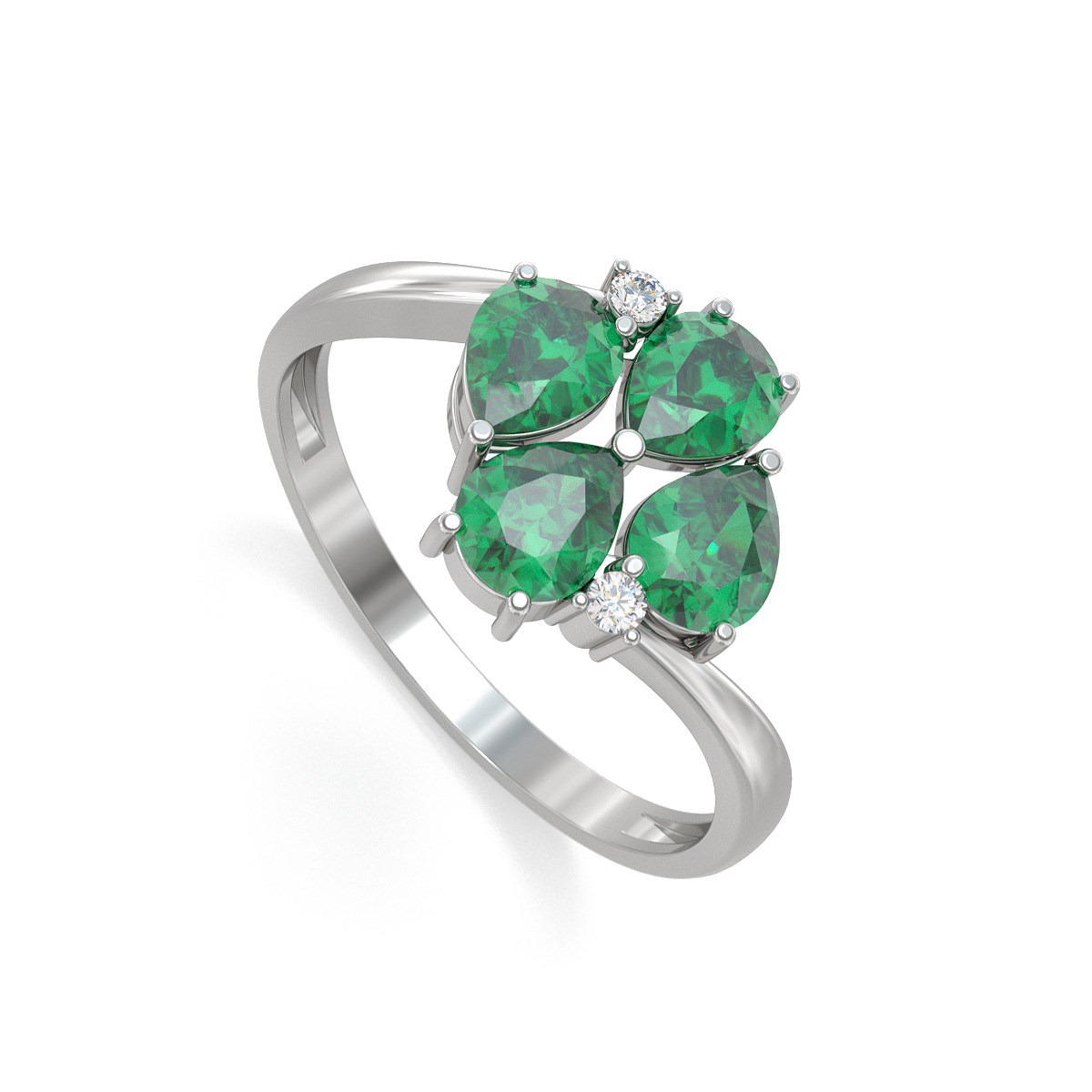 Bague ADEN Or 585 Blanc Emeraude et diamants 1.87grs