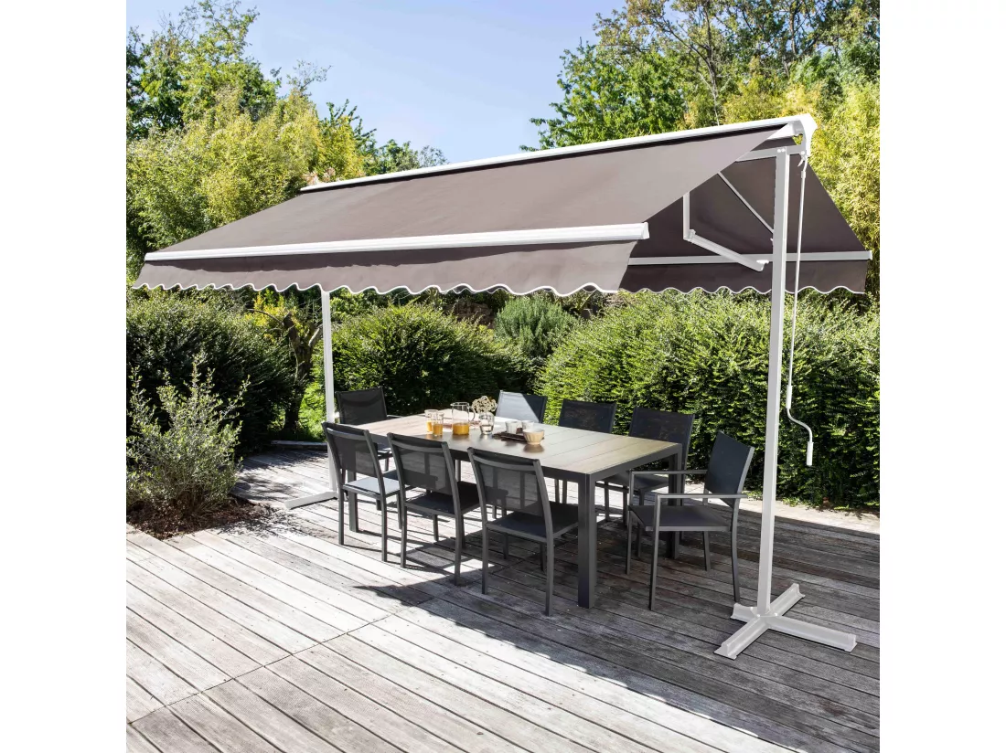 Store double pente 3 x 4m et 4 dalles lestées taupe