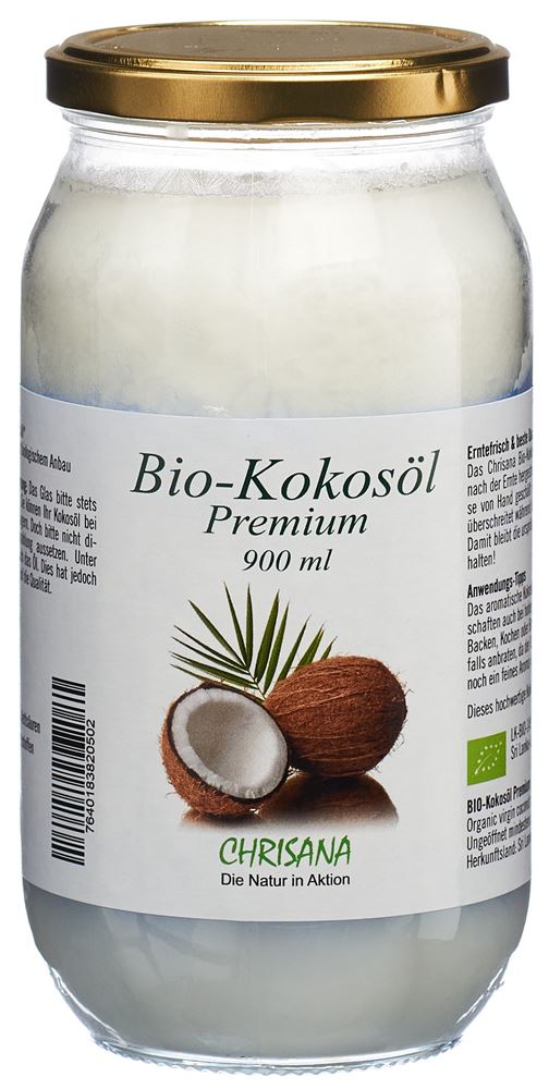 CHRISANA Kokosöl<br>900 ml, Glas, Öl, Bio
