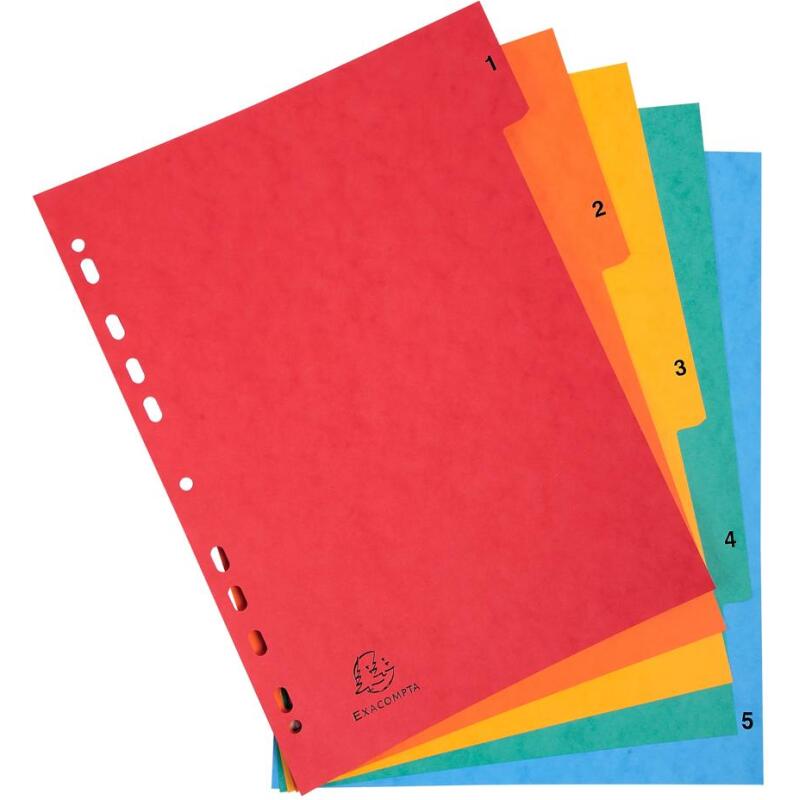 Intercalaires carte lustrée avec onglets imprimés numériques - 5 positions - A4 - Couleurs assorties