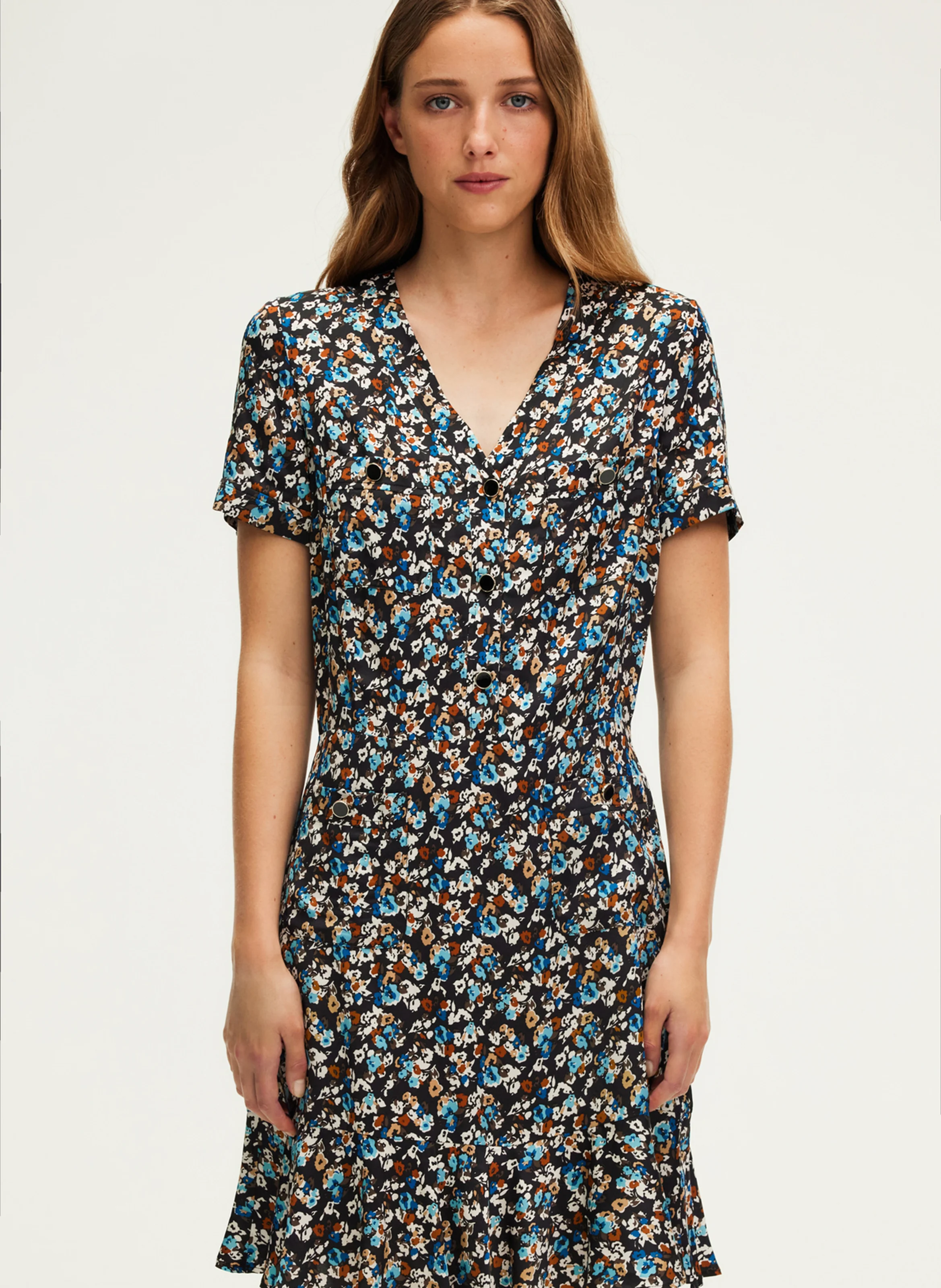 SABRIA - Robe courte cintrée à fleurs | Noir
