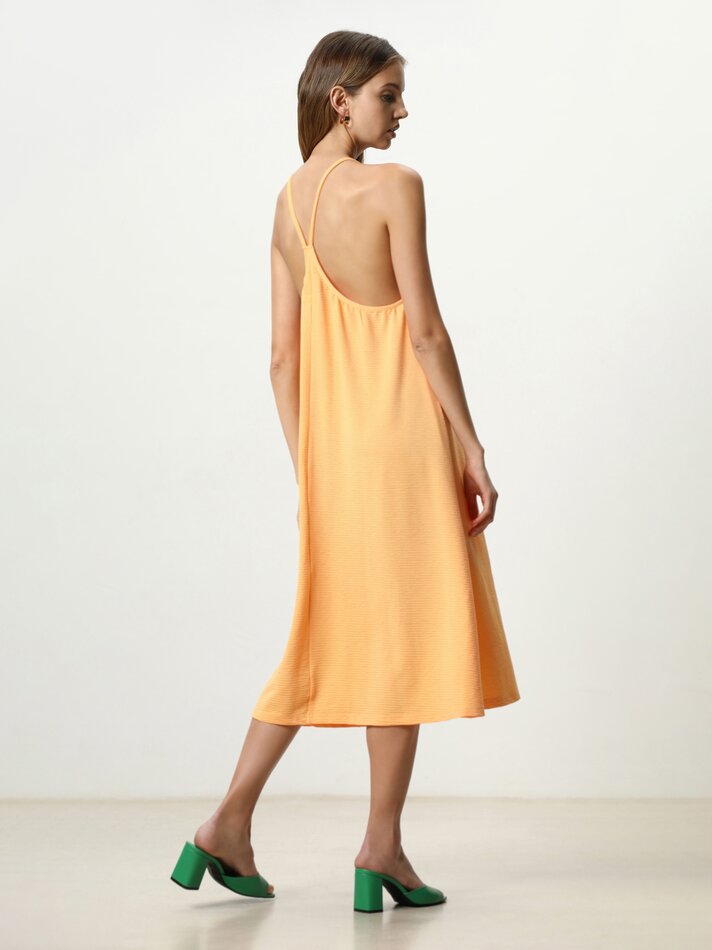 Vestido midi com alças - Laranja Claro