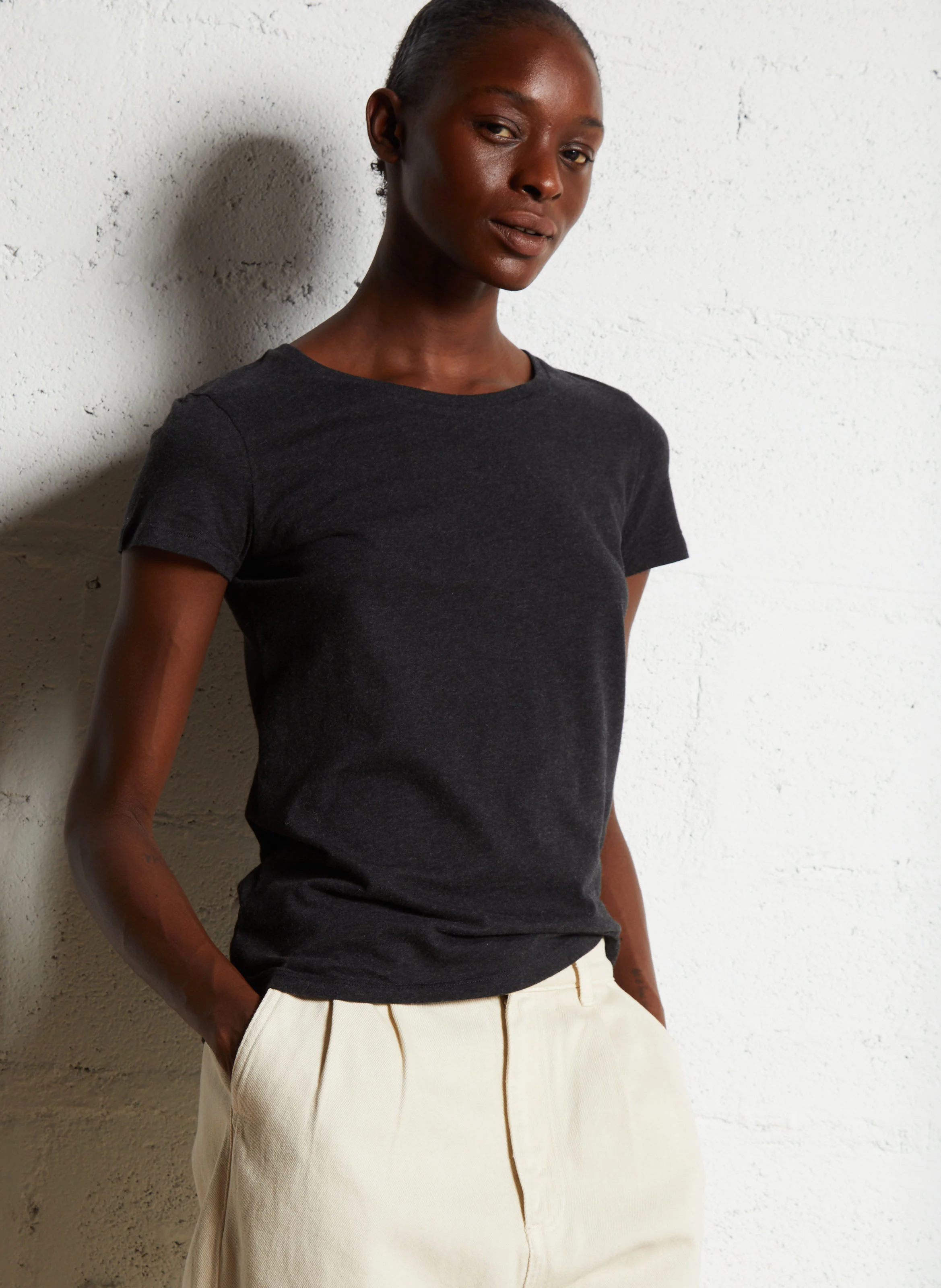 Tee-shirt col rond en coton | Noir