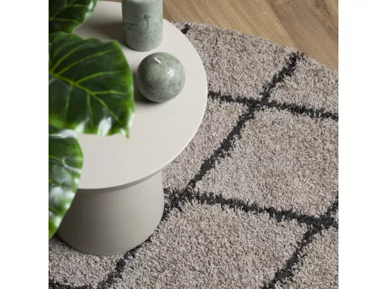 Tapis shaggy à poils longs moderne beige et anthracite ø 80 cm
